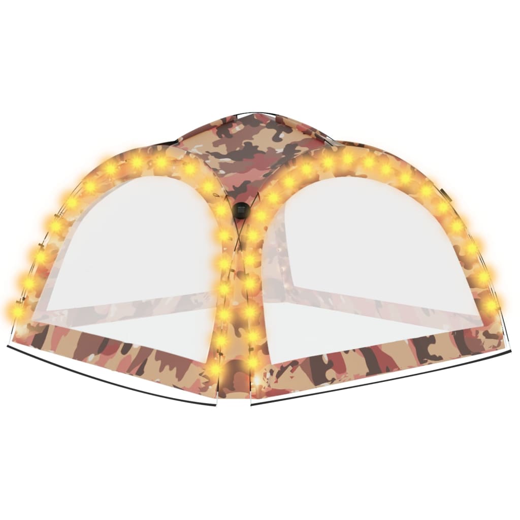 Party stan s LED světly 4 boční stěny 3,6x3,6x2,3 m maskáčový
