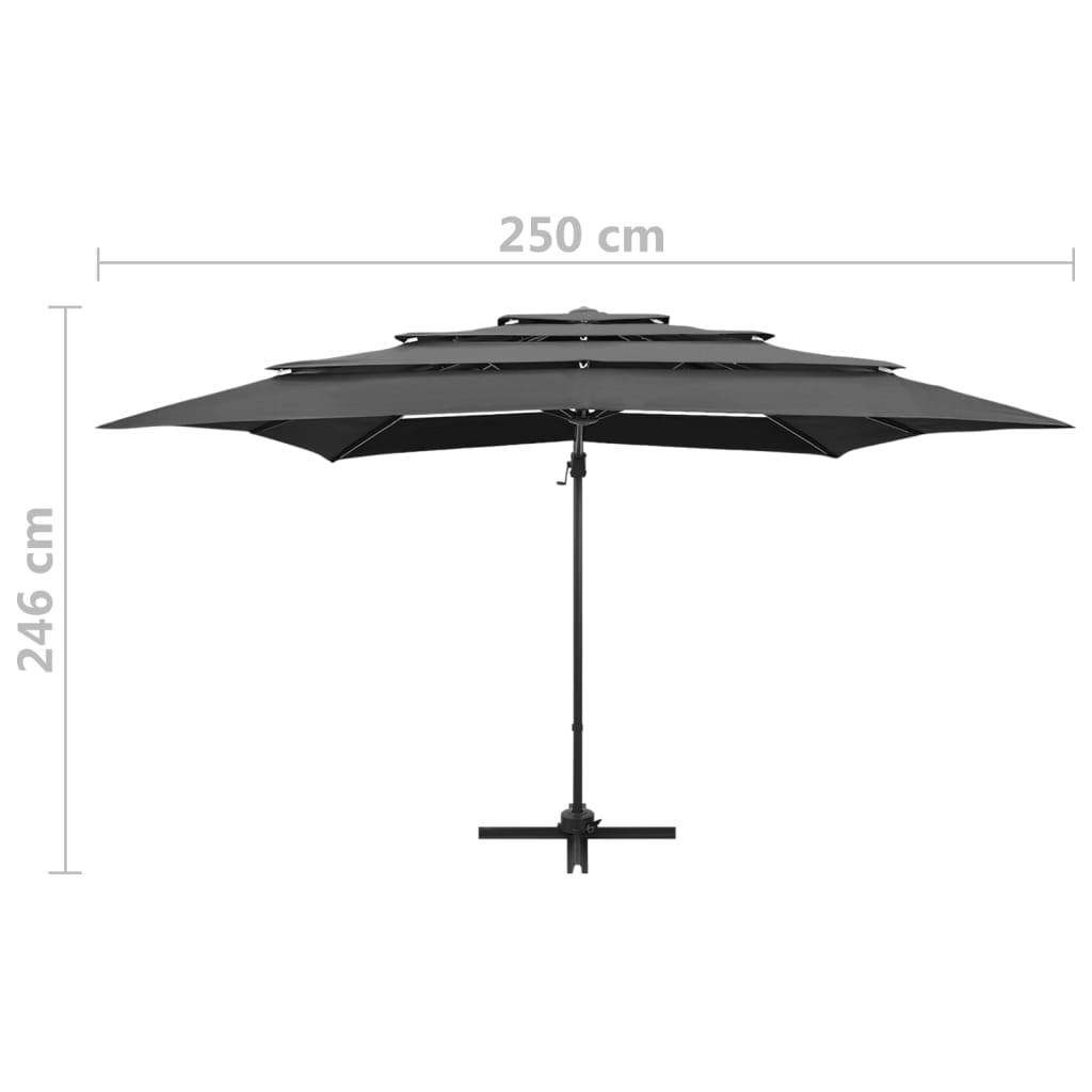 4stupňový slunečník s hliníkovou tyčí antracit 250 x 250 cm