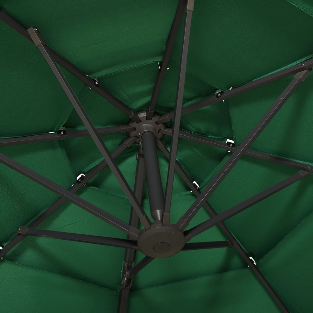 4stupňový zahradní slunečník s hliníkovou tyčí zelený 3 x 3 m