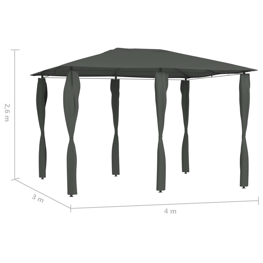 Altán s krytými sloupky 3 x 4 x 2,6 m antracitový 160 g/m²