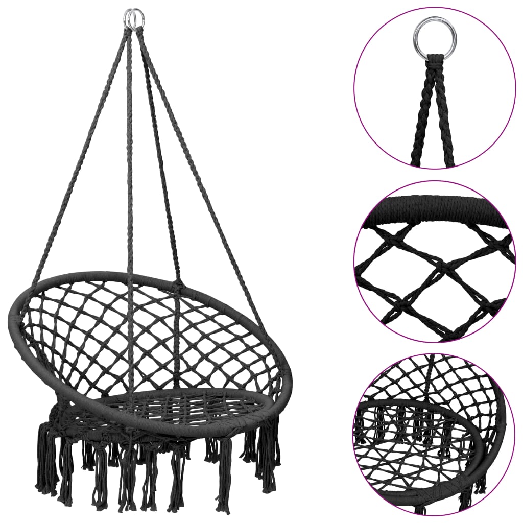 Závěsné houpací křeslo 80 cm antracitové