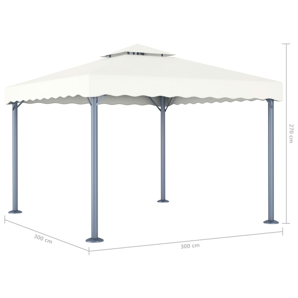 Altán se světelnými LED řetězy 300 x 300 cm krémový hliník
