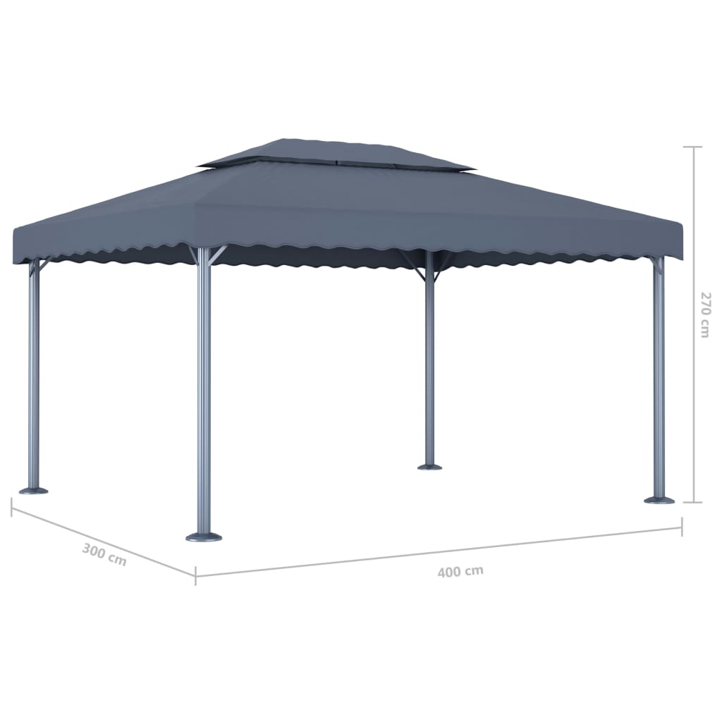 Altán se světelnými LED řetězy 400 x 300 cm antracitový hliník
