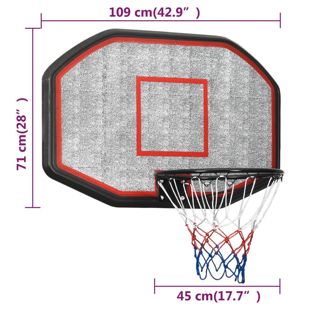 Basketbalový koš černý 109 x 71 x 3 cm polyethylen