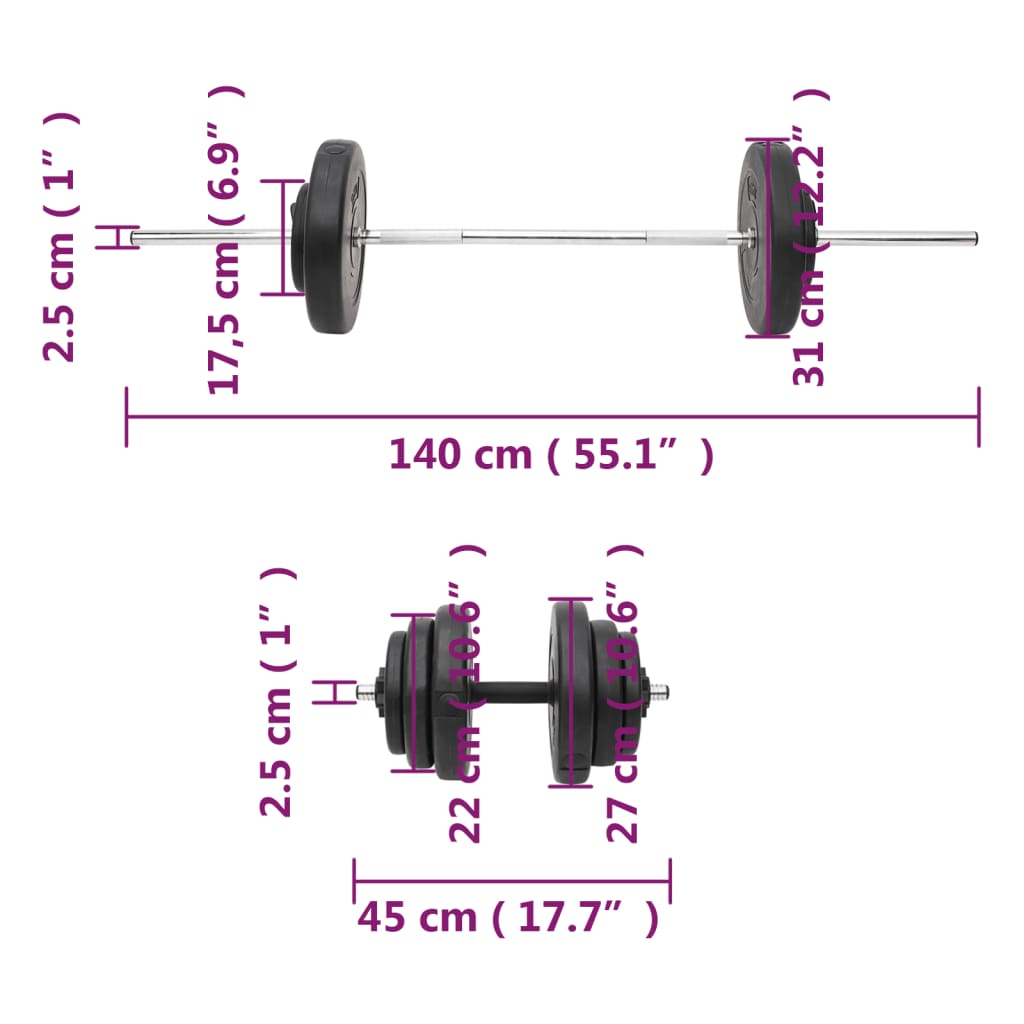 Sada obouruční a jednoručních činek se závažím 60 kg