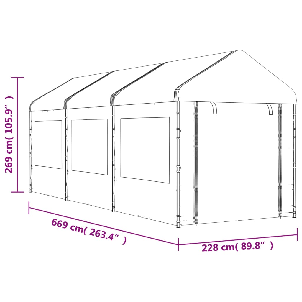 Altán se střechou bílý 6,69 x 2,28 x 2,69 m polyethylen