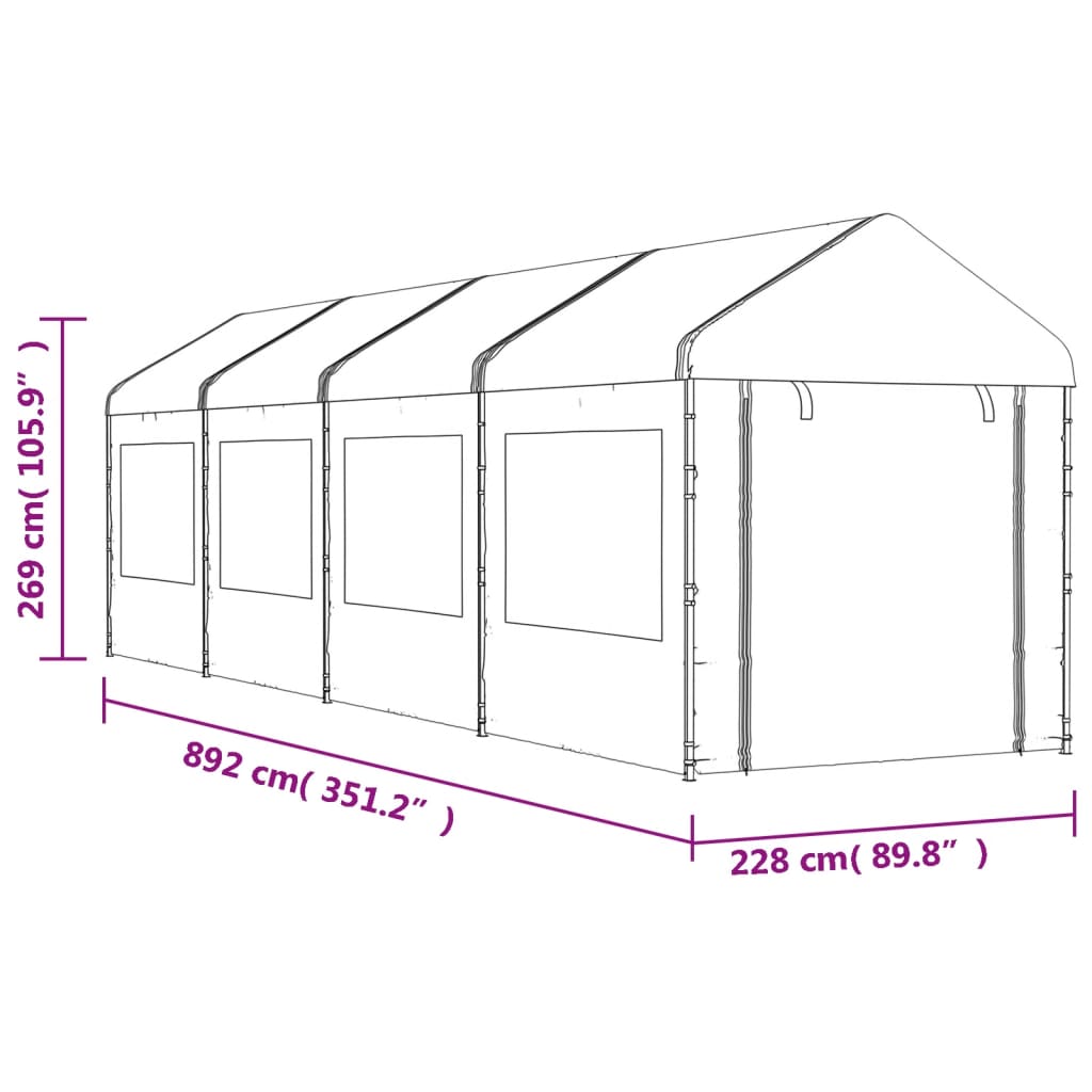 Altán se střechou bílý 8,92 x 2,28 x 2,69 m polyethylen