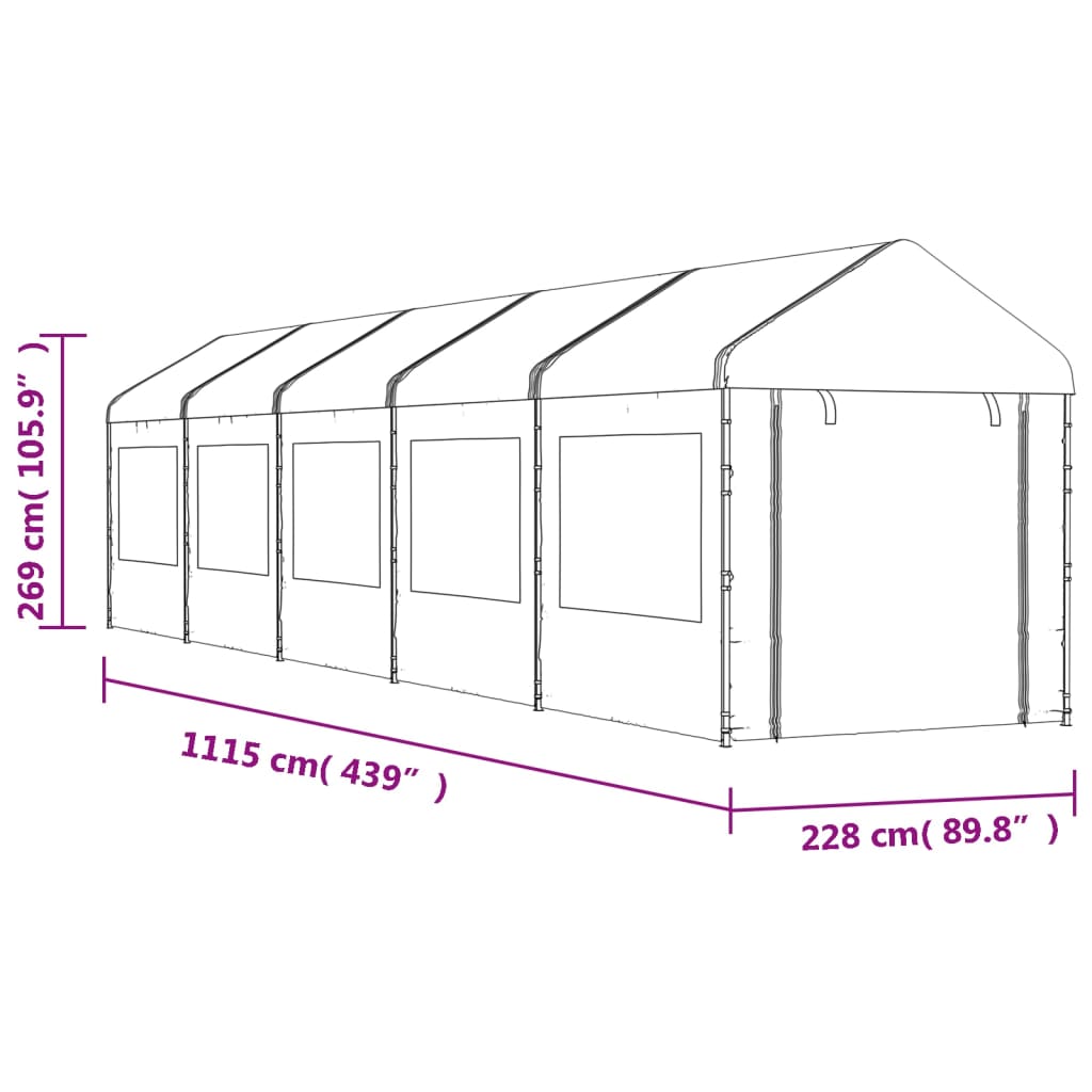 Altán se střechou bílý 11,15 x 2,28 x 2,69 m polyethylen