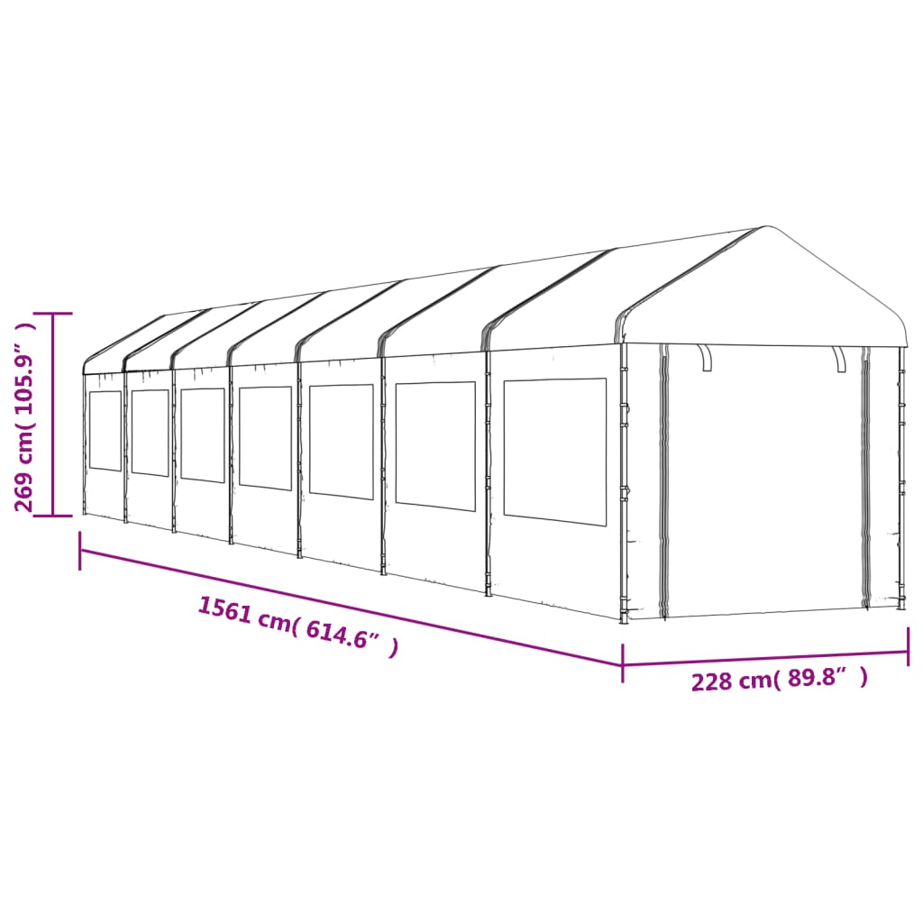 Altán se střechou bílý 15,61 x 2,28 x 2,69 m polyethylen