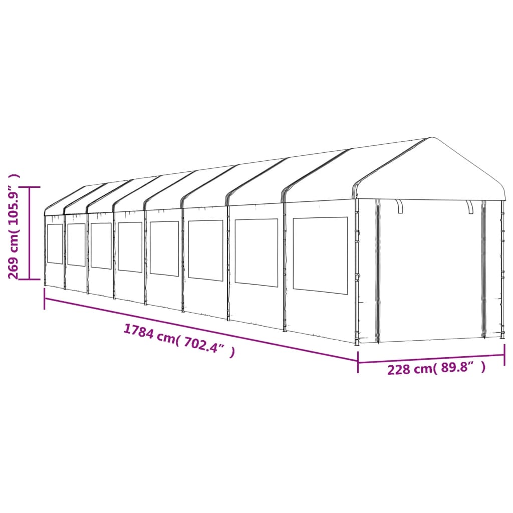 Altán se střechou bílý 17,84 x 2,28 x 2,69 m polyethylen