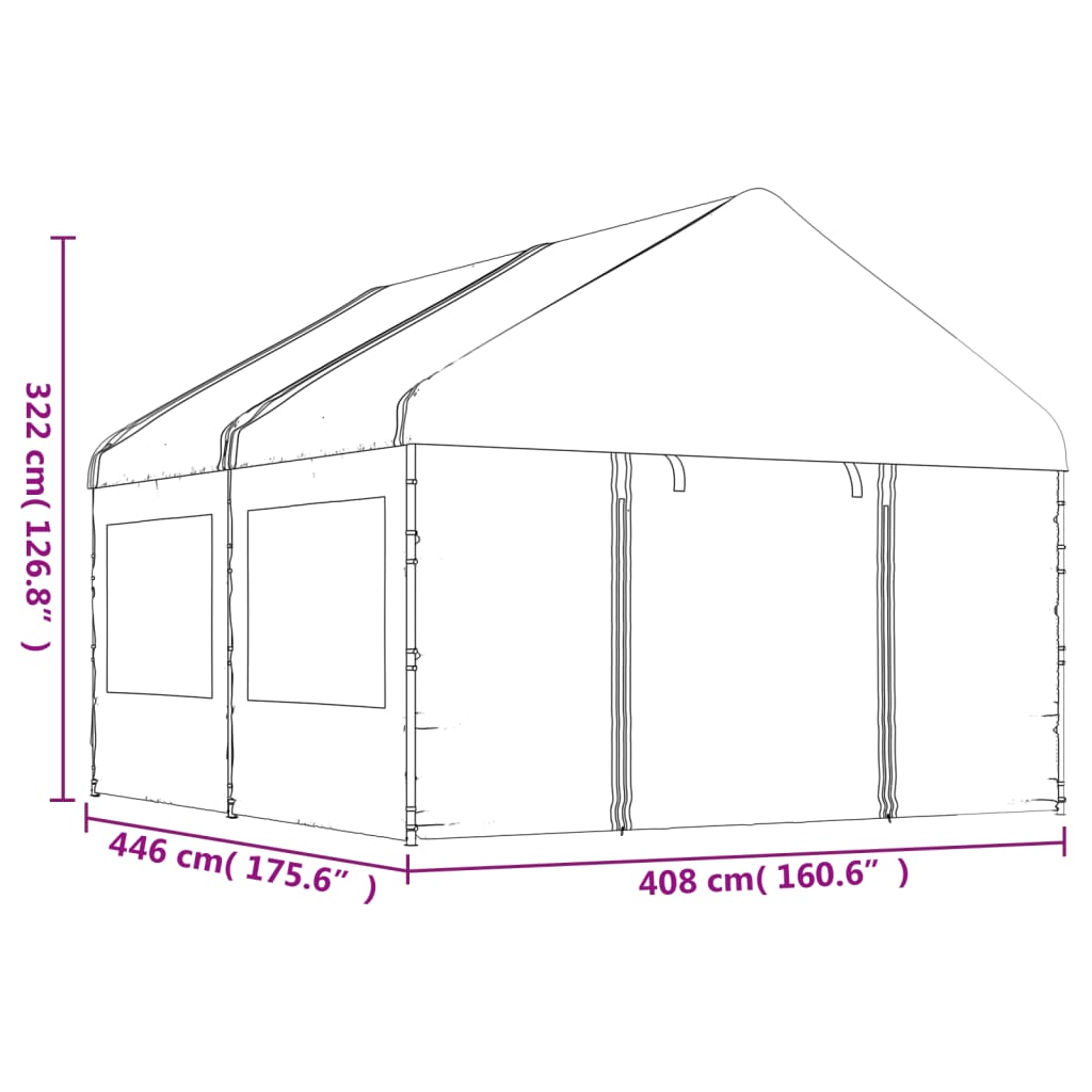 Altán se střechou bílý 4,46 x 4,08 x 3,22 m polyethylen