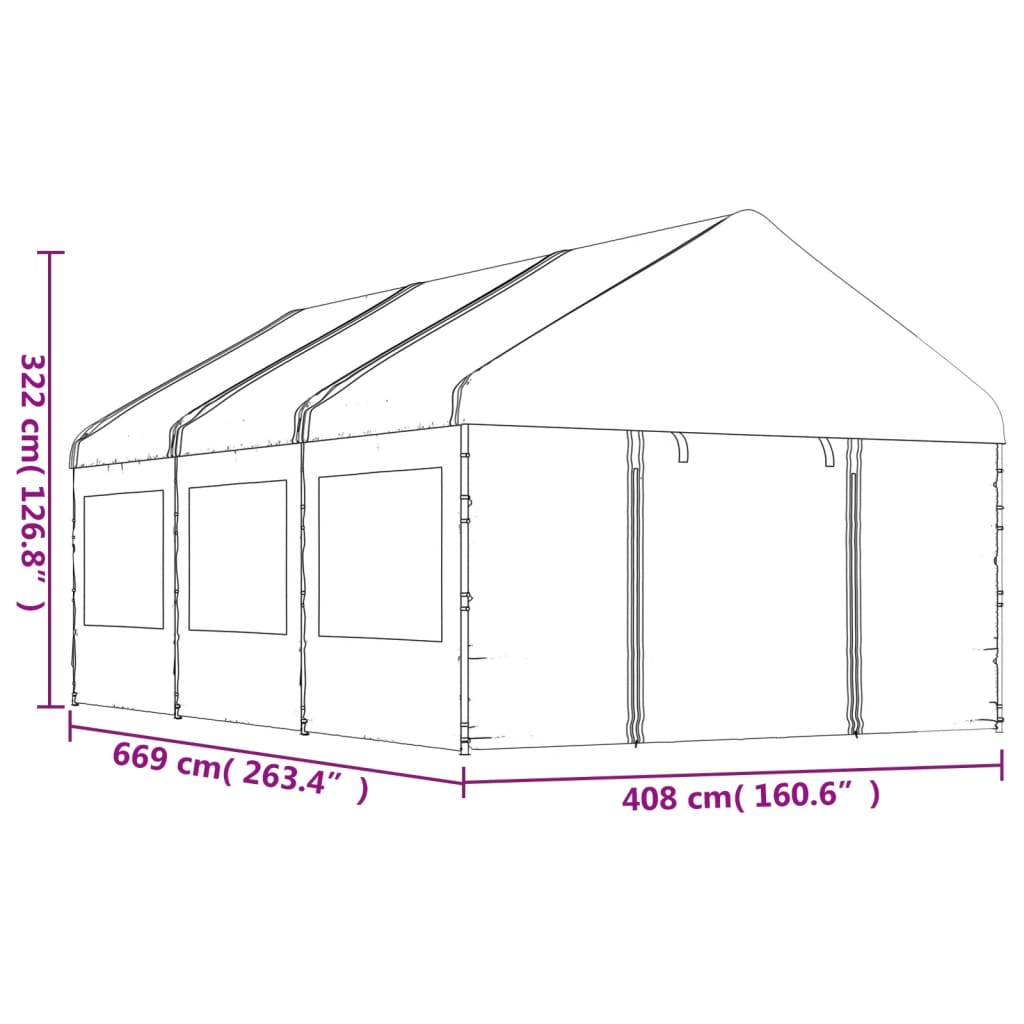 Altán se střechou bílý 6,69 x 4,08 x 3,22 m polyethylen