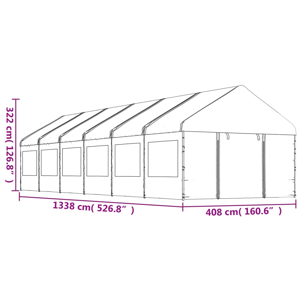 Altán se střechou bílý 13,38 x 4,08 x 3,22 m polyethylen