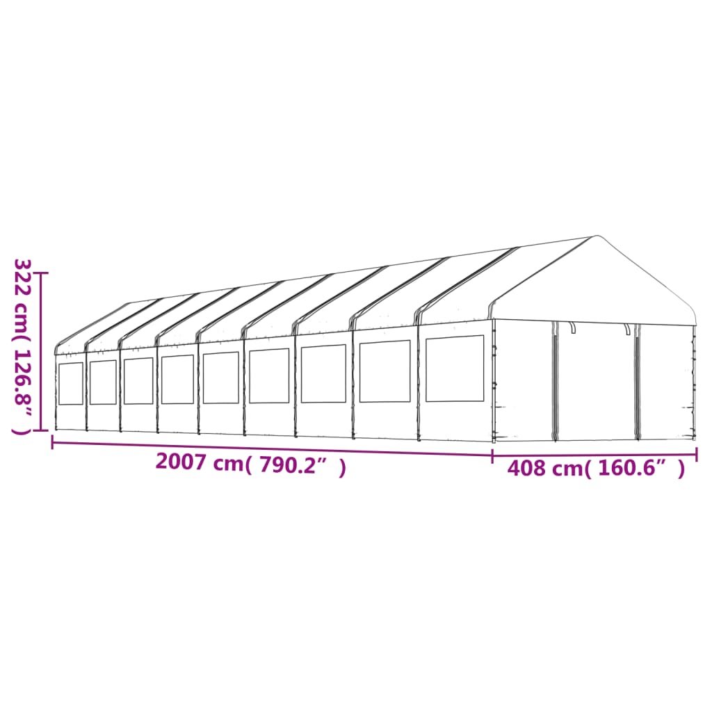 Altán se střechou bílý 20,07 x 4,08 x 3,22 m polyethylen