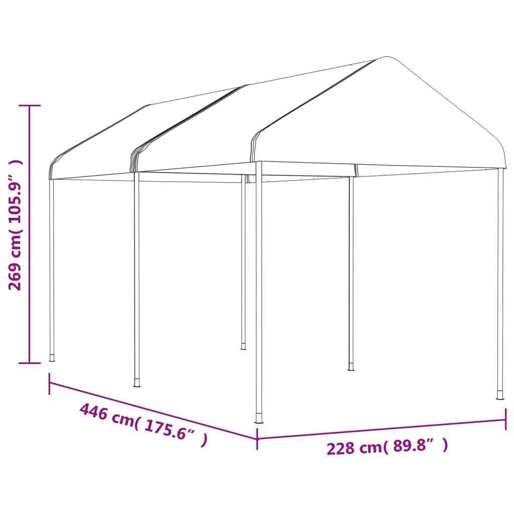 Altán se střechou bílý 4,46 x 2,28 x 2,69 m polyethylen
