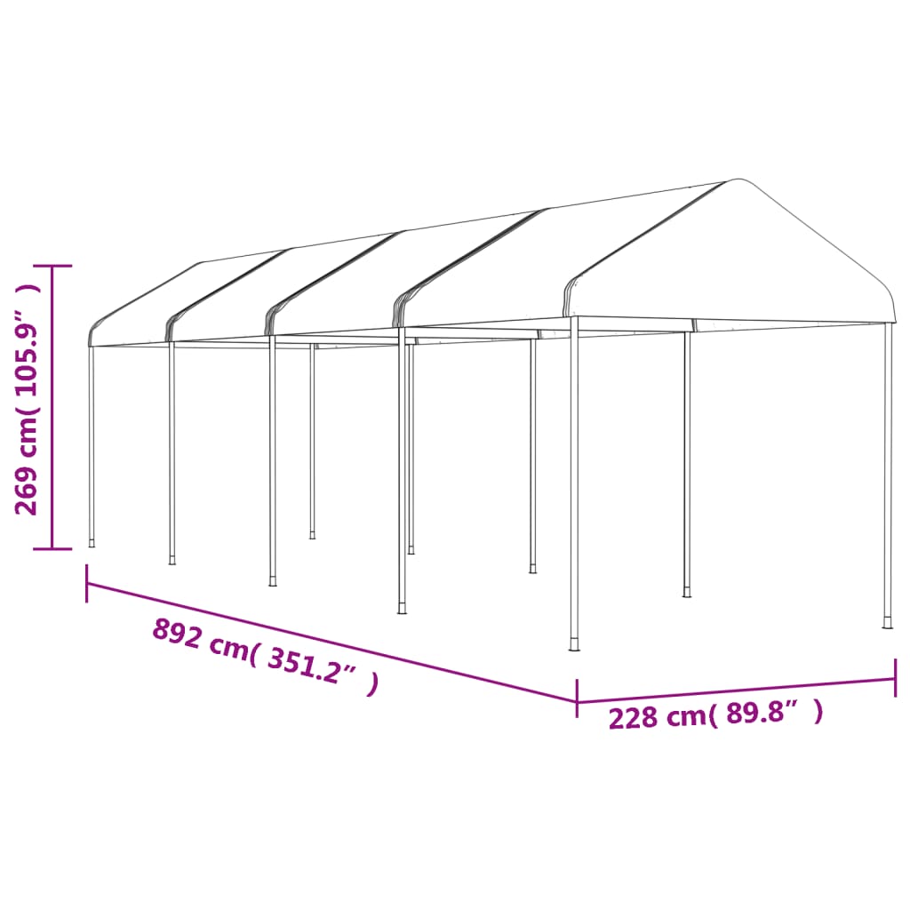Altán se střechou bílý 8,92 x 2,28 x 2,69 m polyethylen