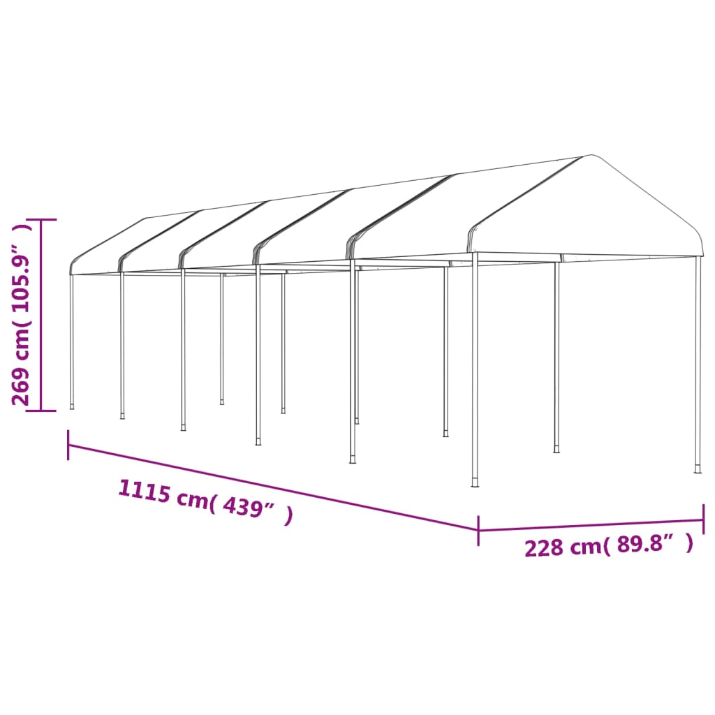 Altán se střechou bílý 11,15 x 2,28 x 2,69 m polyethylen