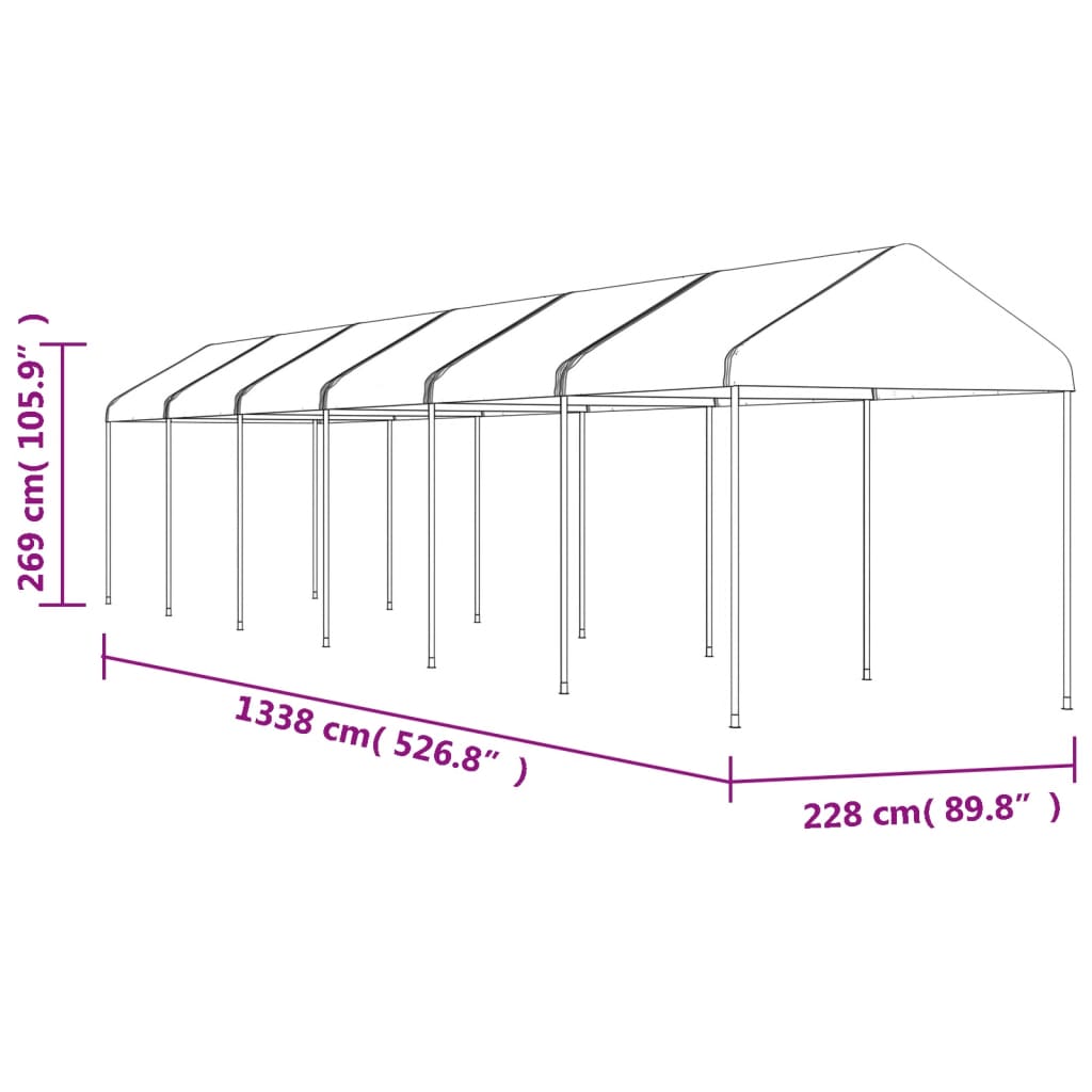 Altán se střechou bílý 13,38 x 2,28 x 2,69 m polyethylen