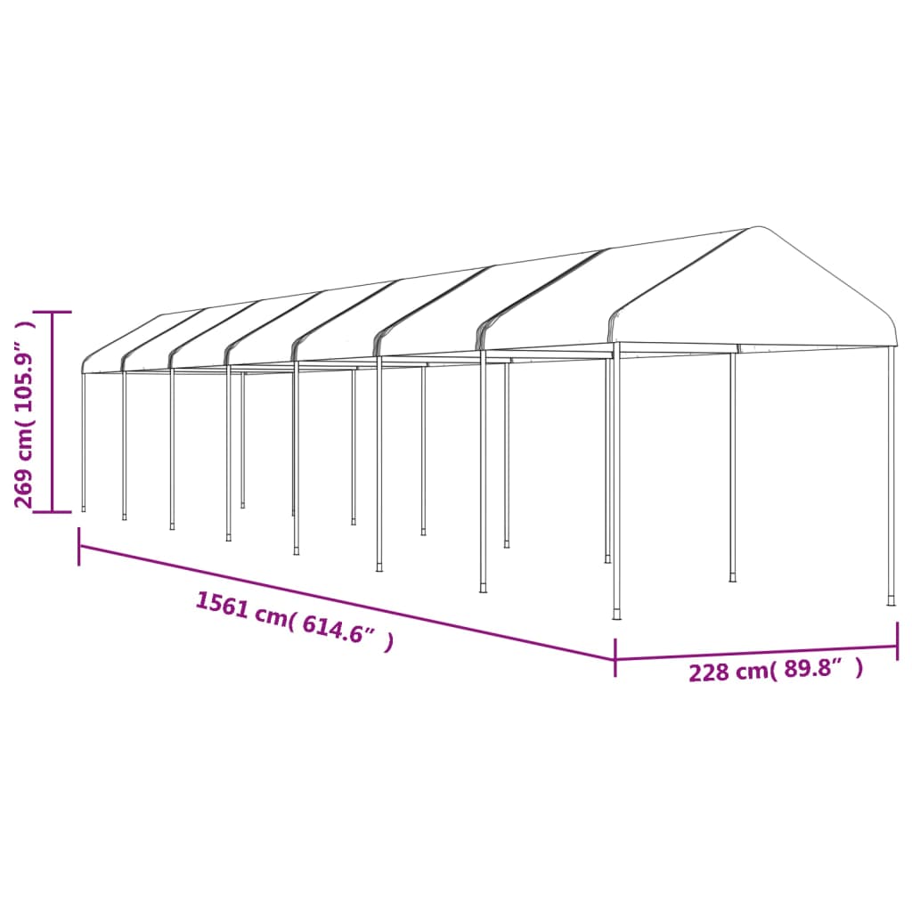 Altán se střechou bílý 15,61 x 2,28 x 2,69 m polyethylen