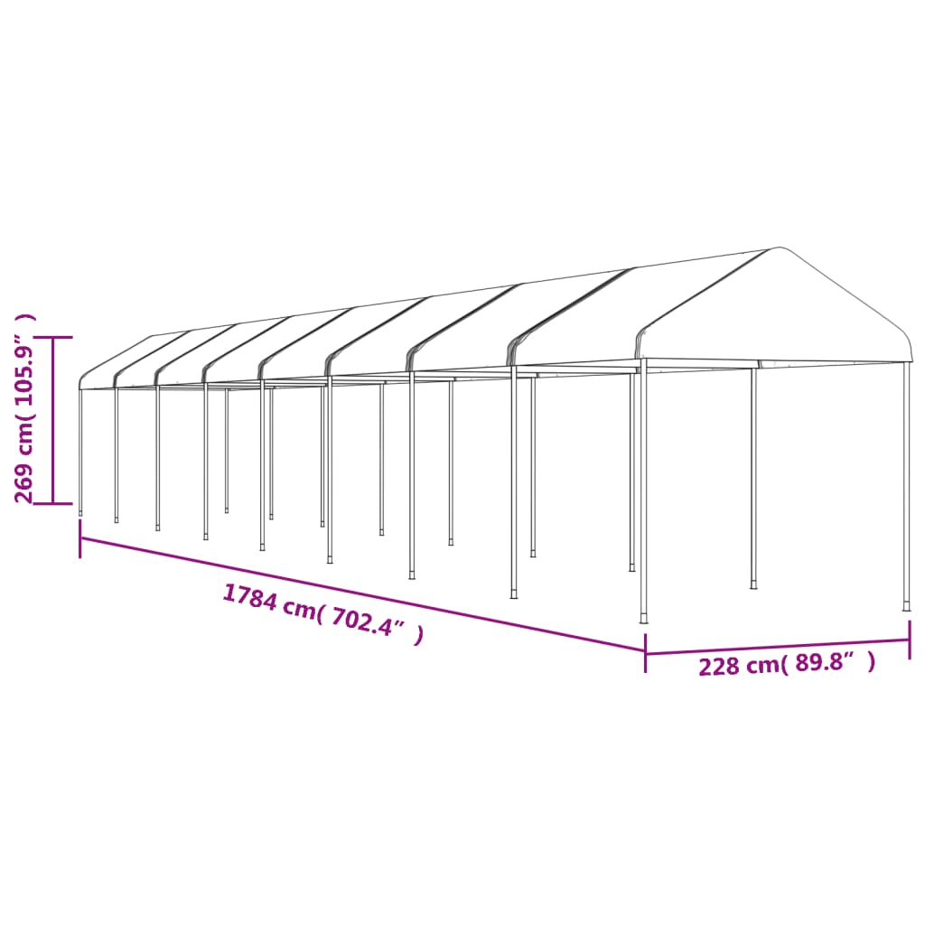Altán se střechou bílý 17,84 x 2,28 x 2,69 m polyethylen
