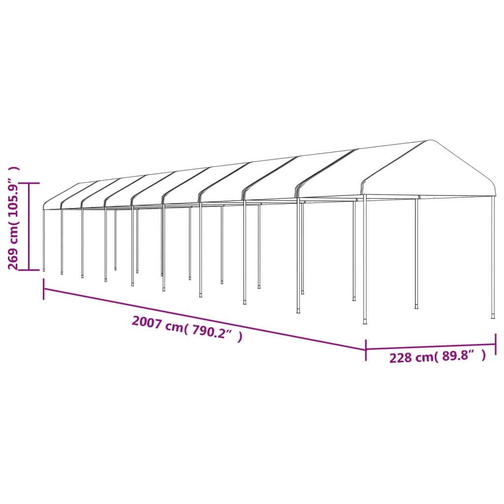 Altán se střechou bílý 20,07 x 2,28 x 2,69 m polyethylen