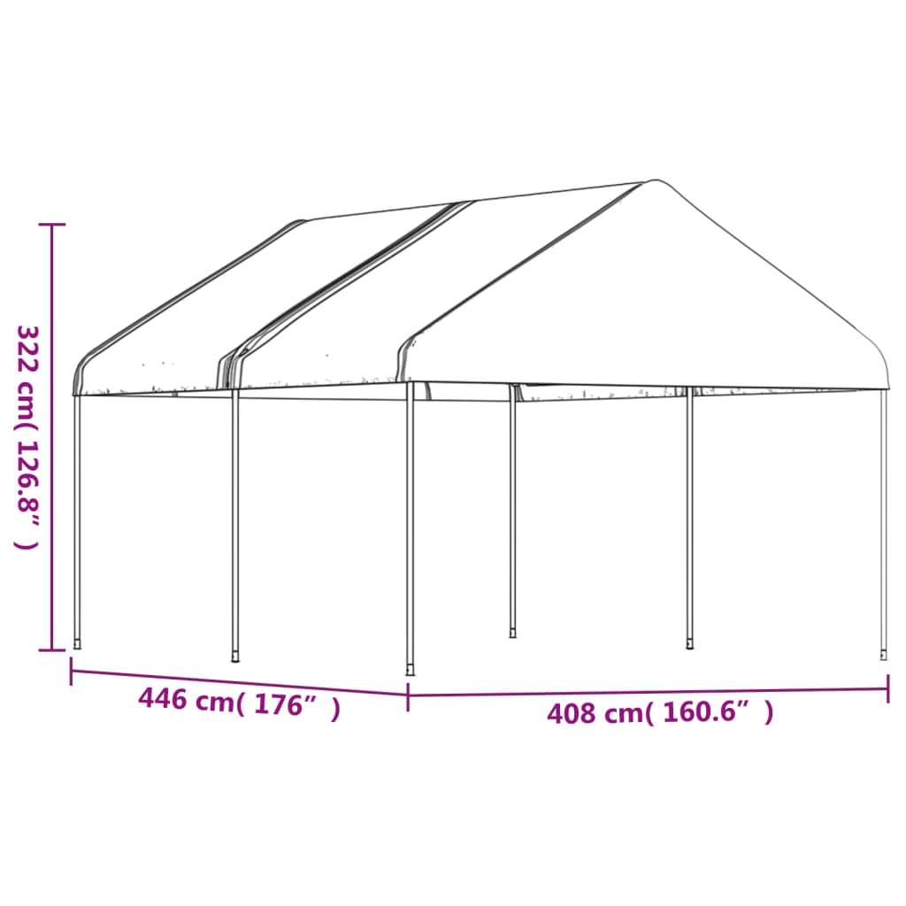 Altán se střechou bílý 4,46 x 4,08 x 3,22 m polyethylen