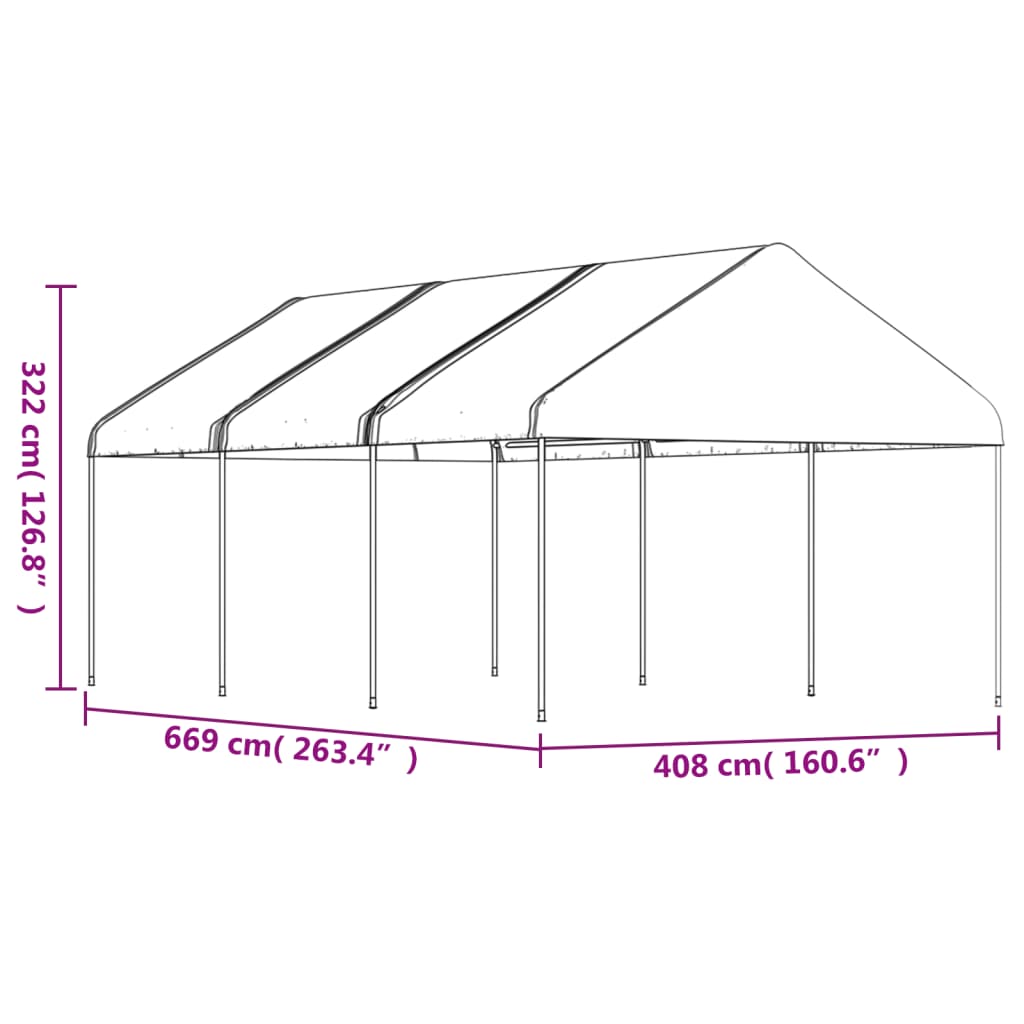 Altán se střechou bílý 6,69 x 4,08 x 3,22 m polyethylen
