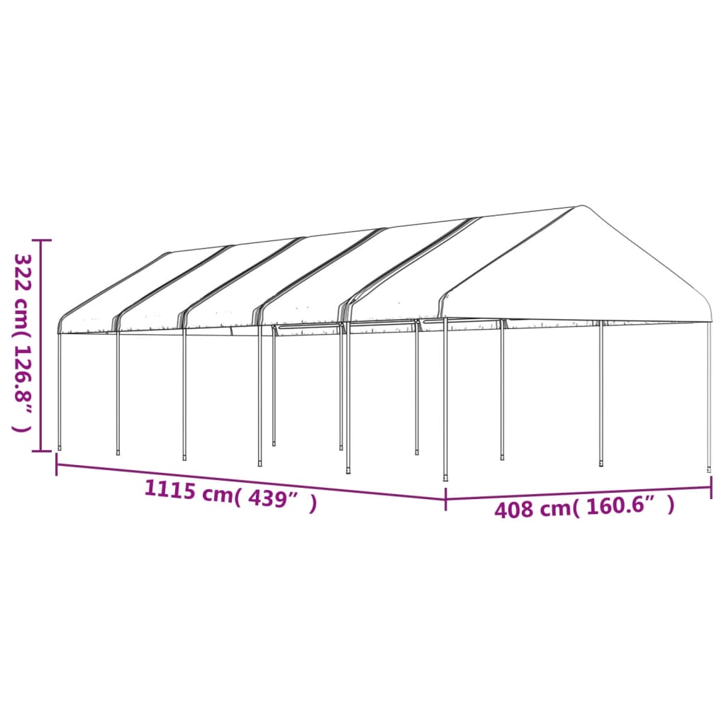 Altán se střechou bílý 11,15 x 4,08 x 3,22 m polyethylen