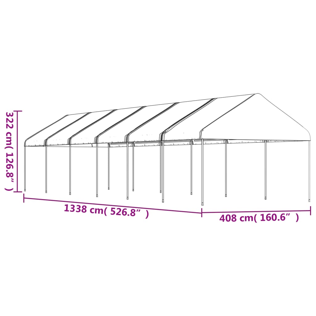 Altán se střechou bílý 13,38 x 4,08 x 3,22 m polyethylen
