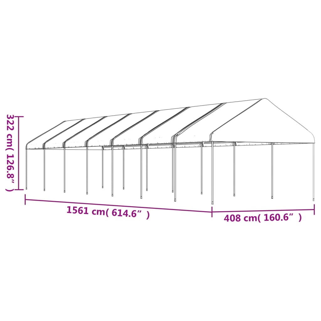 Altán se střechou bílý 15,61 x 4,08 x 3,22 m polyethylen