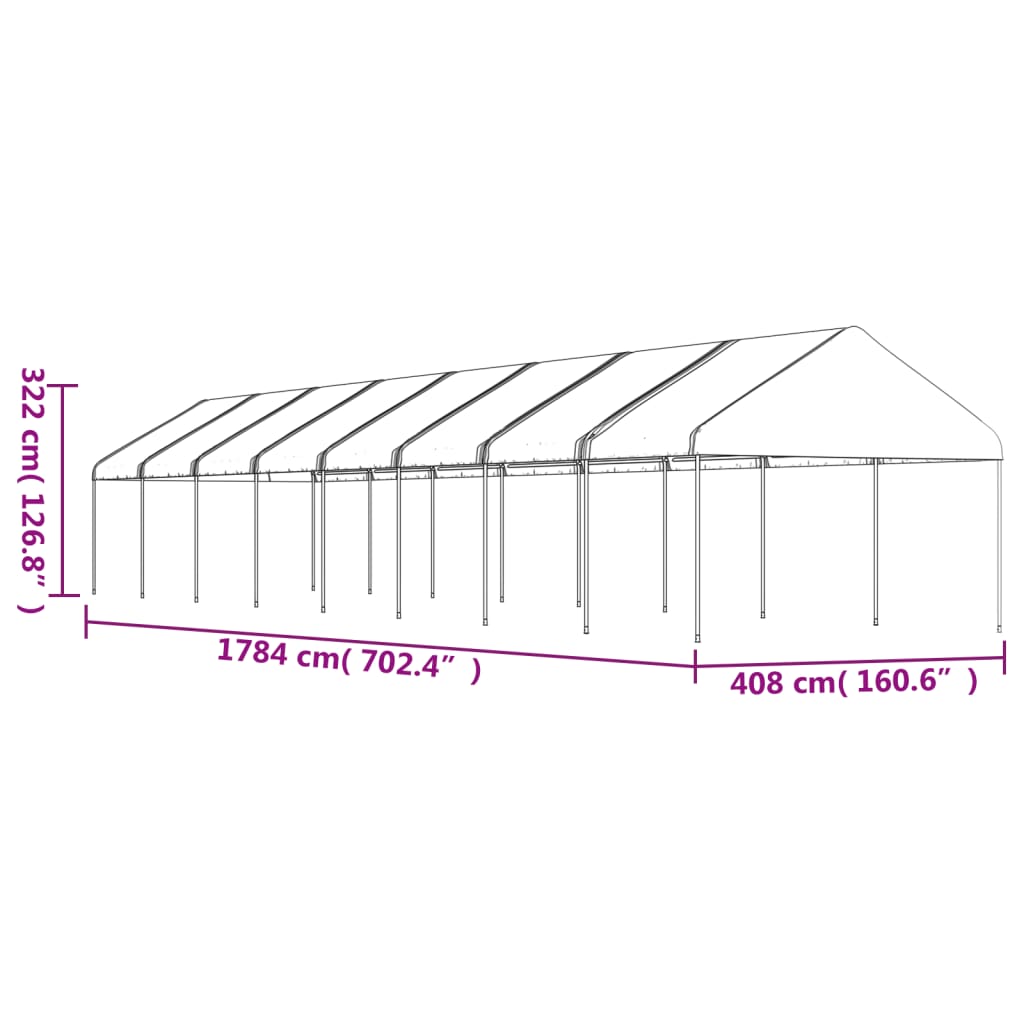 Altán se střechou bílý 17,84 x 4,08 x 3,22 m polyethylen