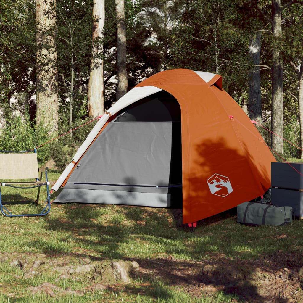 Kempingový stan kopule pro 3 osoby šedý a oranžový nepromokavý