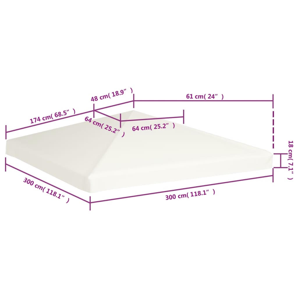 Náhradní střecha na altán 310 g/m² 3 x 3 m krémově bílá