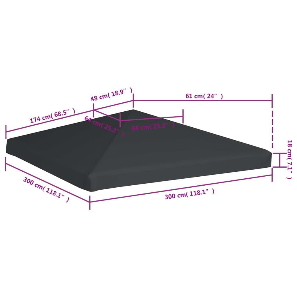 Náhradní střecha na altán 310 g/m² 3x3 m šedá