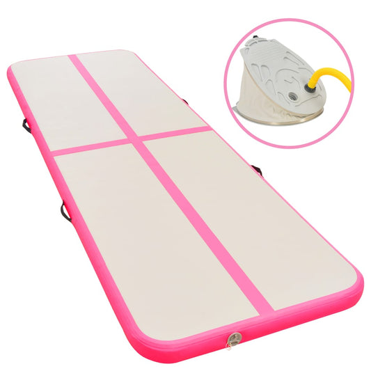 Nafukovací cvičební podložka s pumpou 600x100x10 cm PVC růžová
