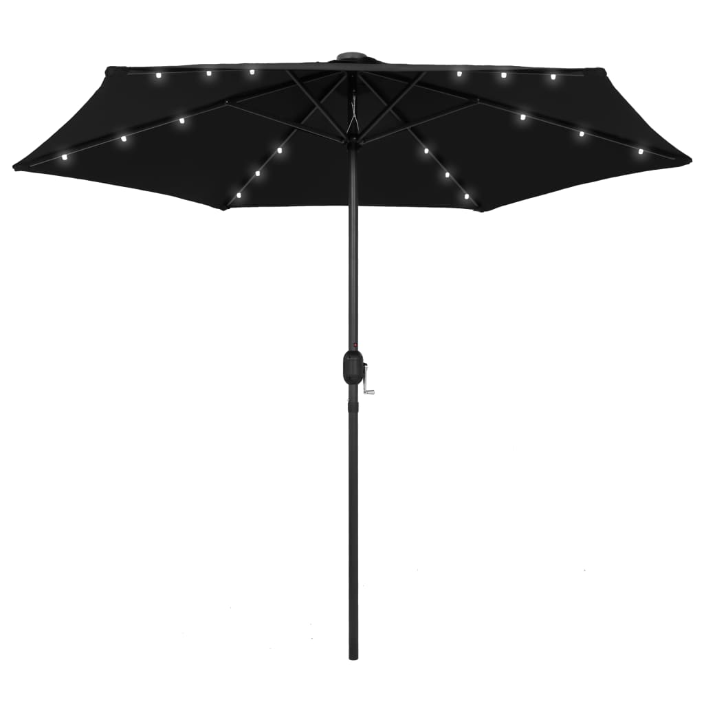 Slunečník s LED světly hliníková tyč 270 cm černý