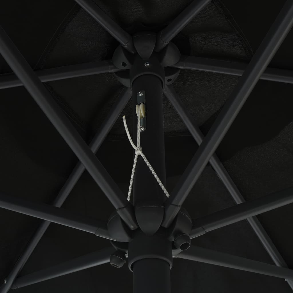 Slunečník s LED světly hliníková tyč 270 cm černý