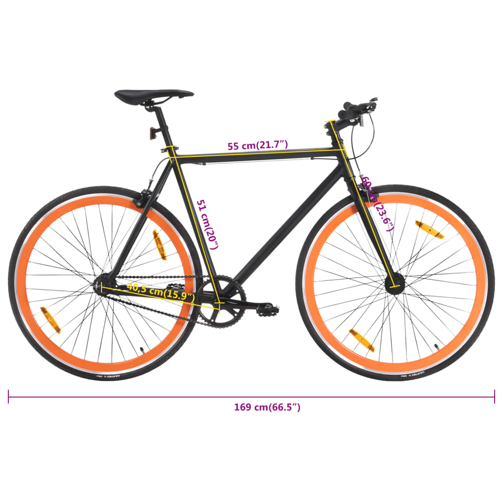 Kolo s pevným převodem černé a oranžové 700c 51 cm