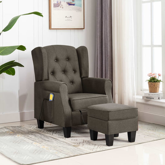 Masážní křeslo s podnožkou taupe textil
