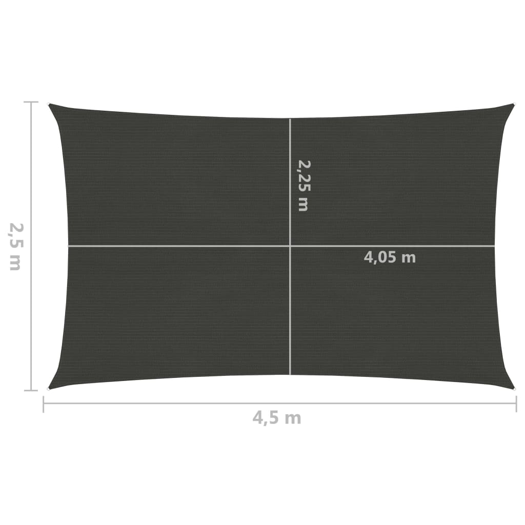 Plachta proti slunci 160 g/m² antracitová 2,5 x 4,5 m HDPE