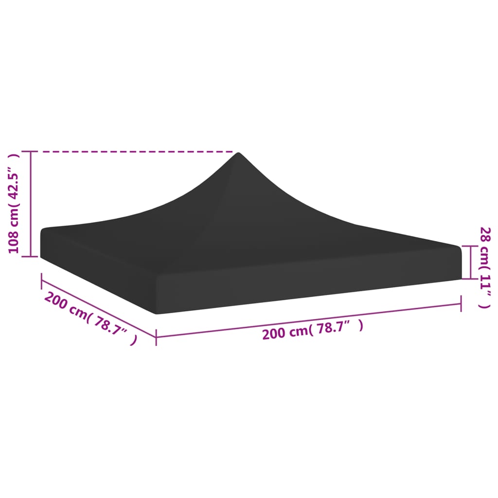 Střecha k party stanu 2 x 2 m černá 270 g/m²