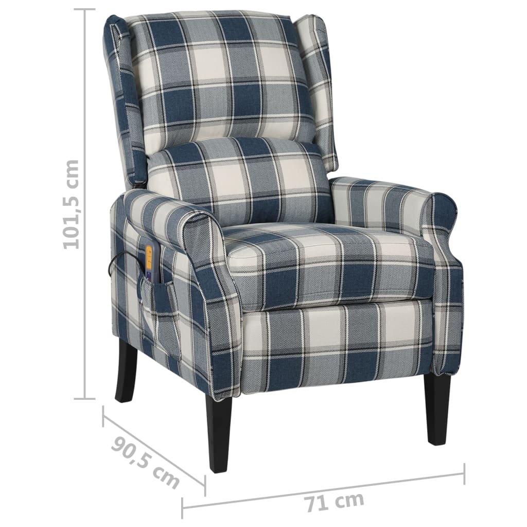 Masážní polohovací křeslo modré textil
