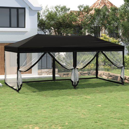 Skládací party stan s bočními stěnami černý 3 x 6 m
