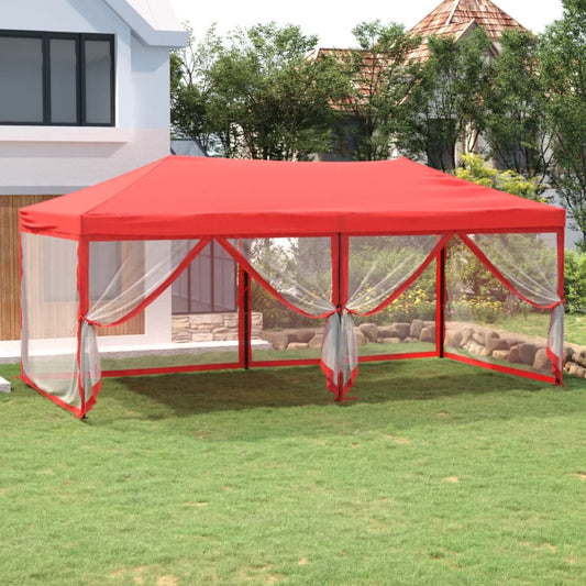 Skládací party stan s bočními stěnami červený 3 x 6 m