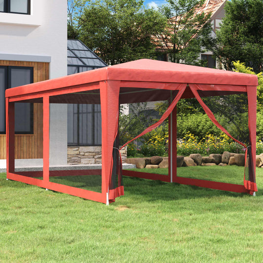 Party stan se 6 síťovanými bočnicemi červený 3 x 6 m HDPE