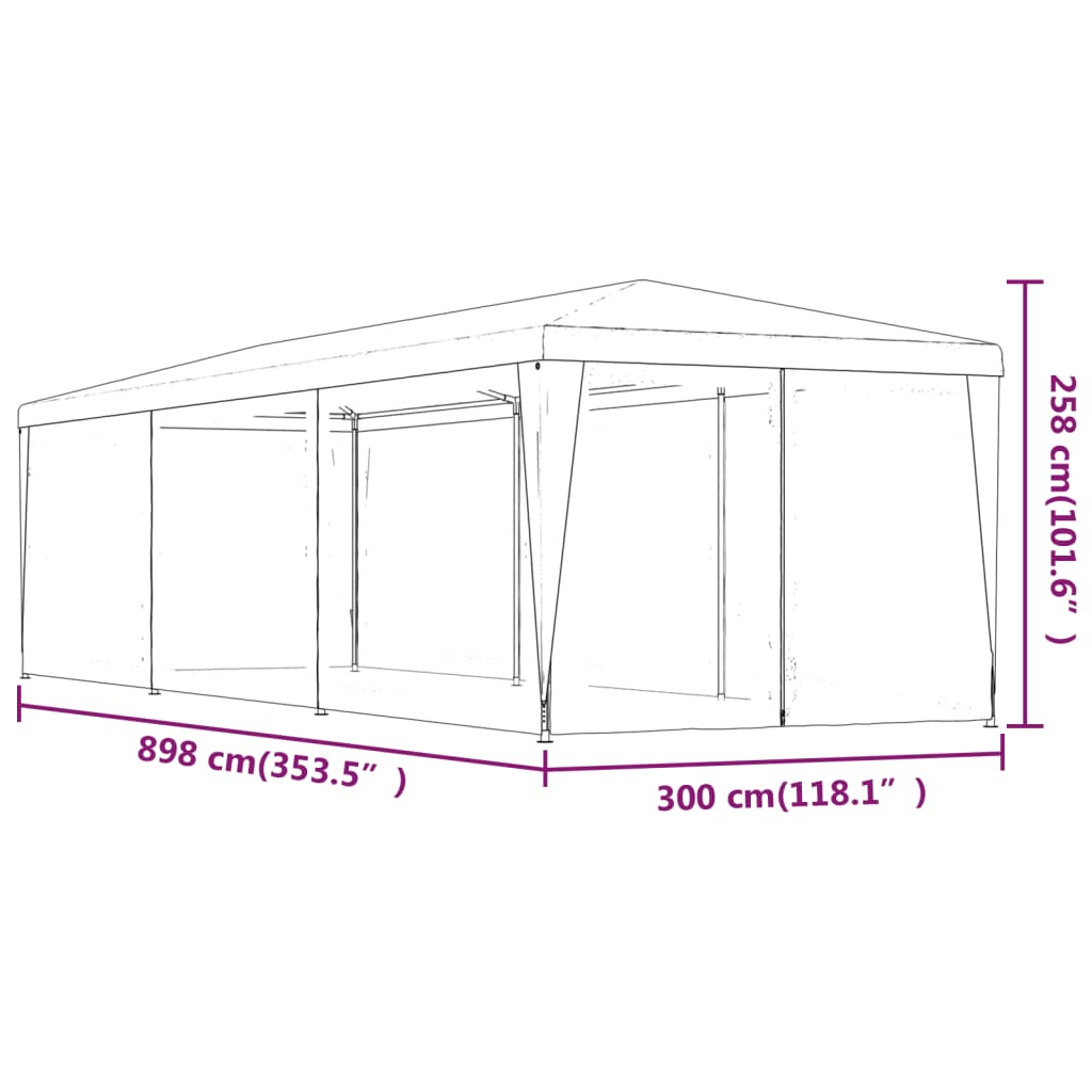 Party stan s 8 síťovanými bočnicemi zelený 3 x 9 m HDPE
