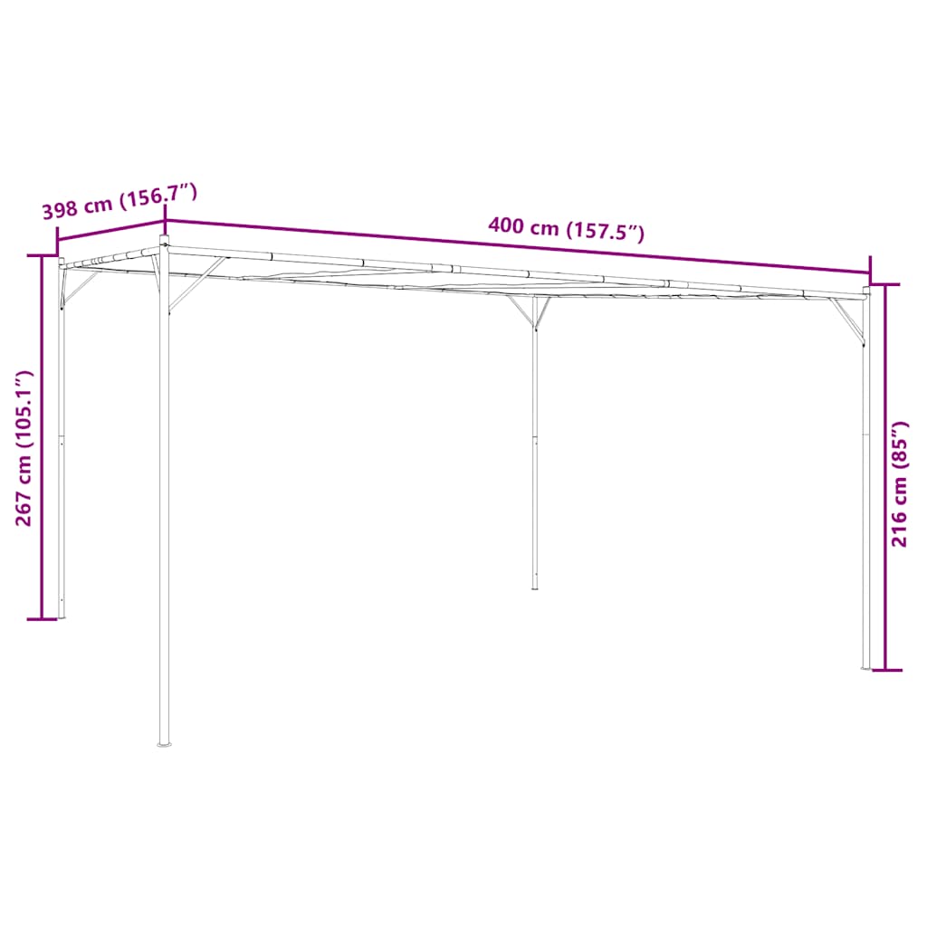 Stříška antracitová 4 x 4 m 180 g/m² textil a ocel