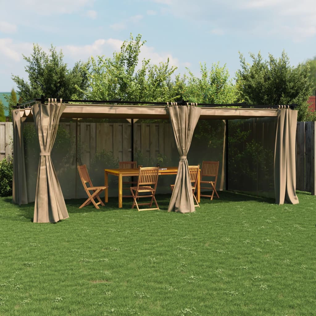 Altán se závěsy taupe 6 x 3 m ocel