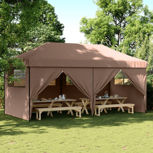 Skládací party stan pop-up se 4 bočními stěnami hnědý
