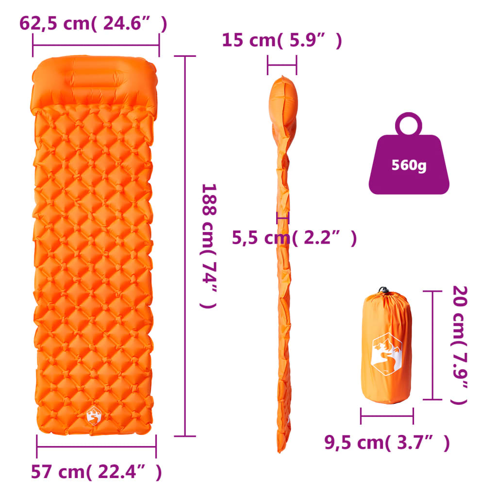 Nafukovací kempingová matrace s polštářem pro 1 osobu oranžová